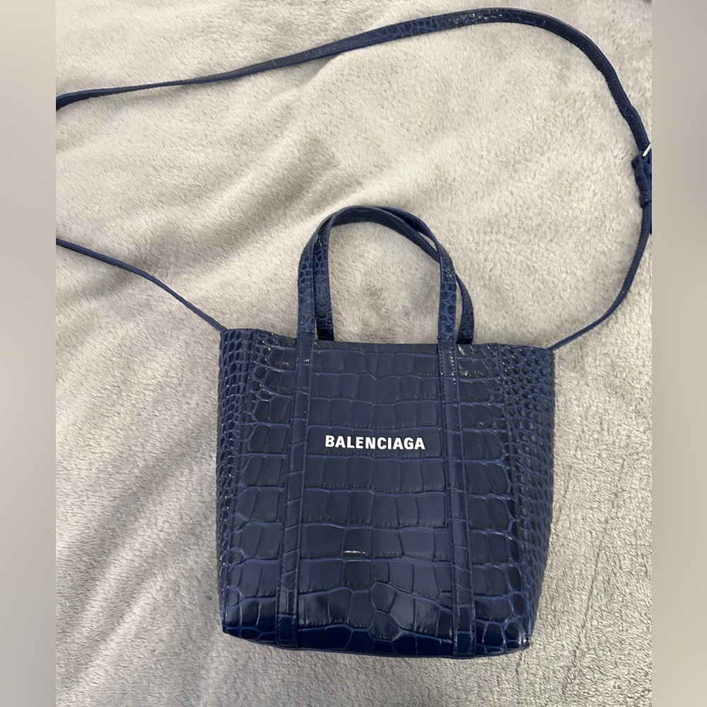 Balenciaga Dark Blue Croc-Embossed Handbag